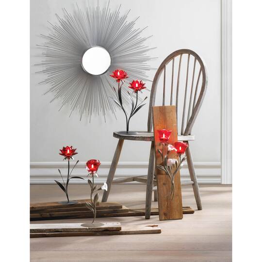 14.5" Red Flowers Candle Holder